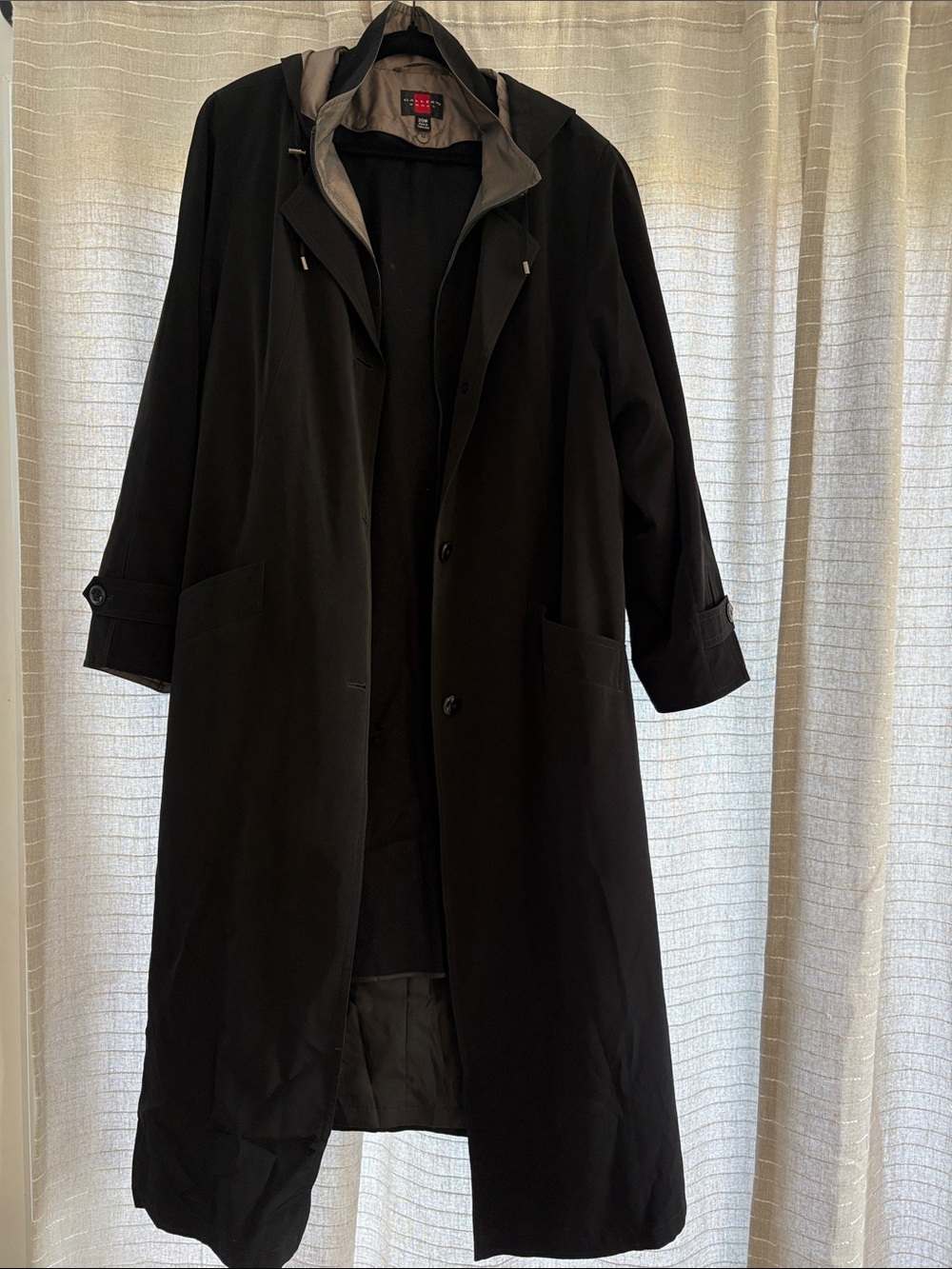 Gallery woman double lined Black Long Trench Coat with Hood